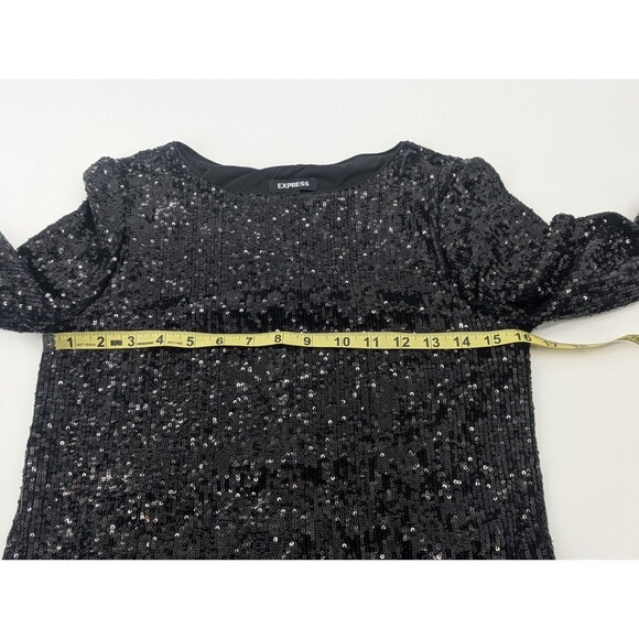 Express Black Sequin Bodycon Long Sleeve Round Neck Midi Dress Size XS - Picture 4 of 9